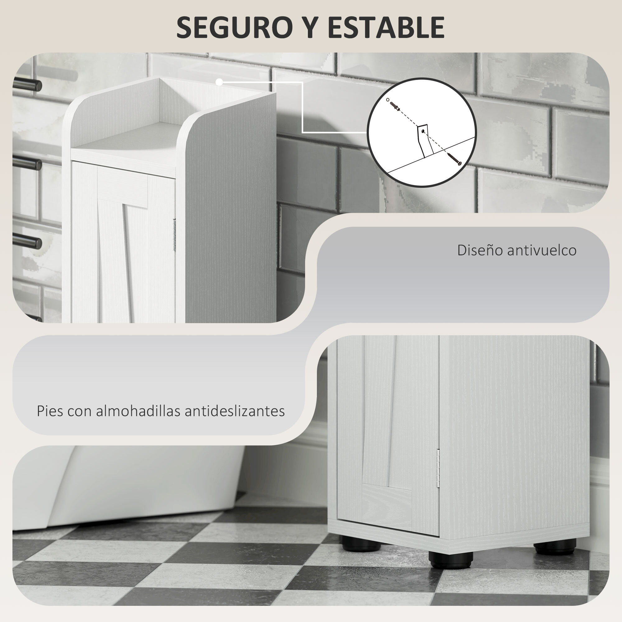 Columna de Baño Estrecha con 2 Puertas Armario Alto de Baño Rústico con Cajón Compartimento Abierto Estantes Ajustables y Portarrollos 20x20x185 cm Blanco