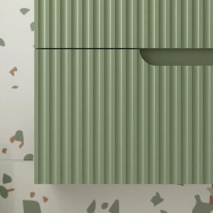 Meuble de Salle de Bains LEON 80cm Vert Olive - 2 Tiroirs en MDF Ondules - Vasque Ronde 36cm