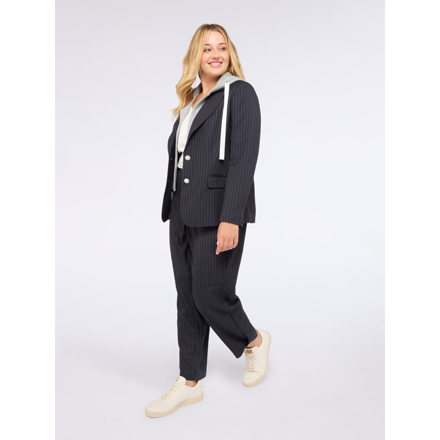 Fiorella Rubino - Blazer a rayas con capucha de sudadera - Azul