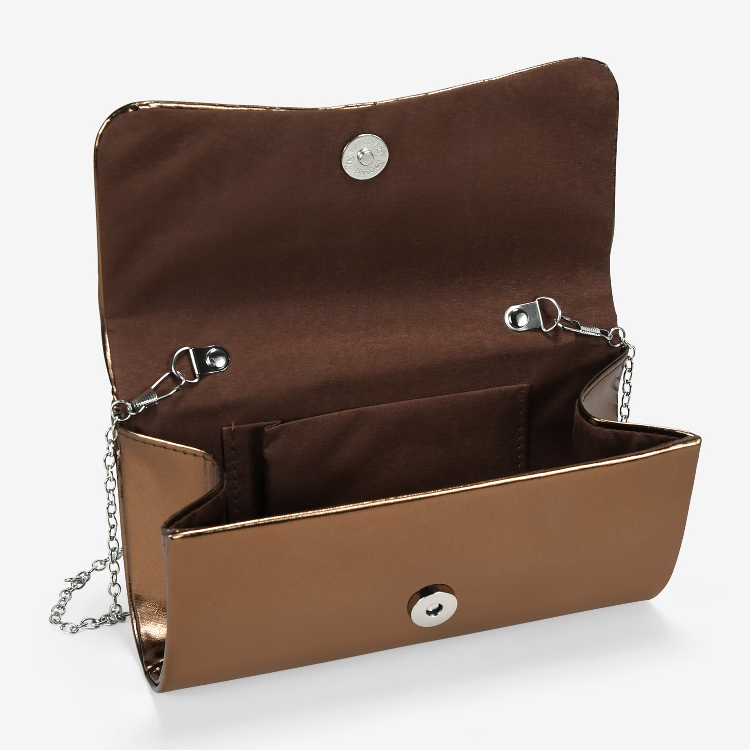 Bolso de fiesta marrón metalizado con solapa