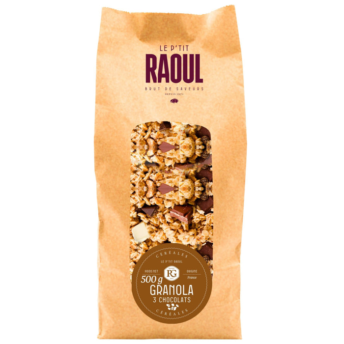 4 x Granola BIO au 3 Chocolats Noir, Lait & Blanc - 4x500g - France - Raoul Gey