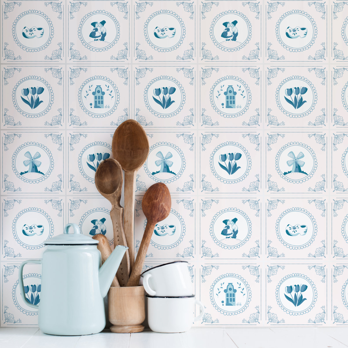 Stickers muraux - Sticker Mural Carrelage adhésif Cuisine Salle de Bain - 60 STICKERS CARRELAGES DELFT BERLIN
