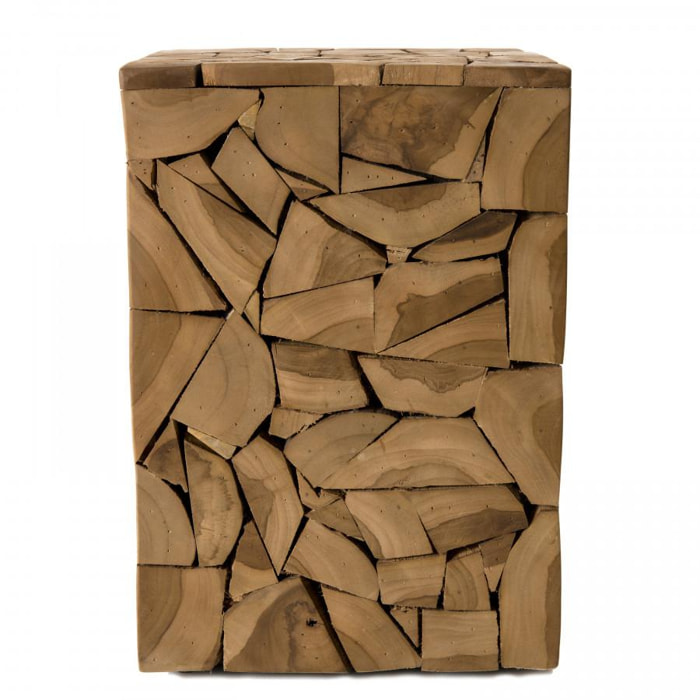 SUZY - Table d'appoint marron carrée 30x30cm mosaïque bois Teck