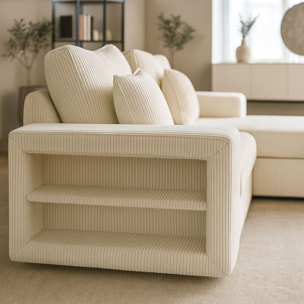 SAN DIEGO Canapé d'angle convertible 4 places avec coffre en velours côtelé beige