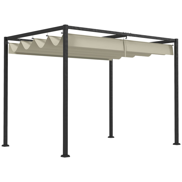 Pérgola 3x2 m Cenador de Jardín Pabellón de Diseño Elegante con Techo Retráctil de Poliéster con Recubrimiento Resistente Anti-UV Impermeable para Celebraciones Fiestas Bodas Crema