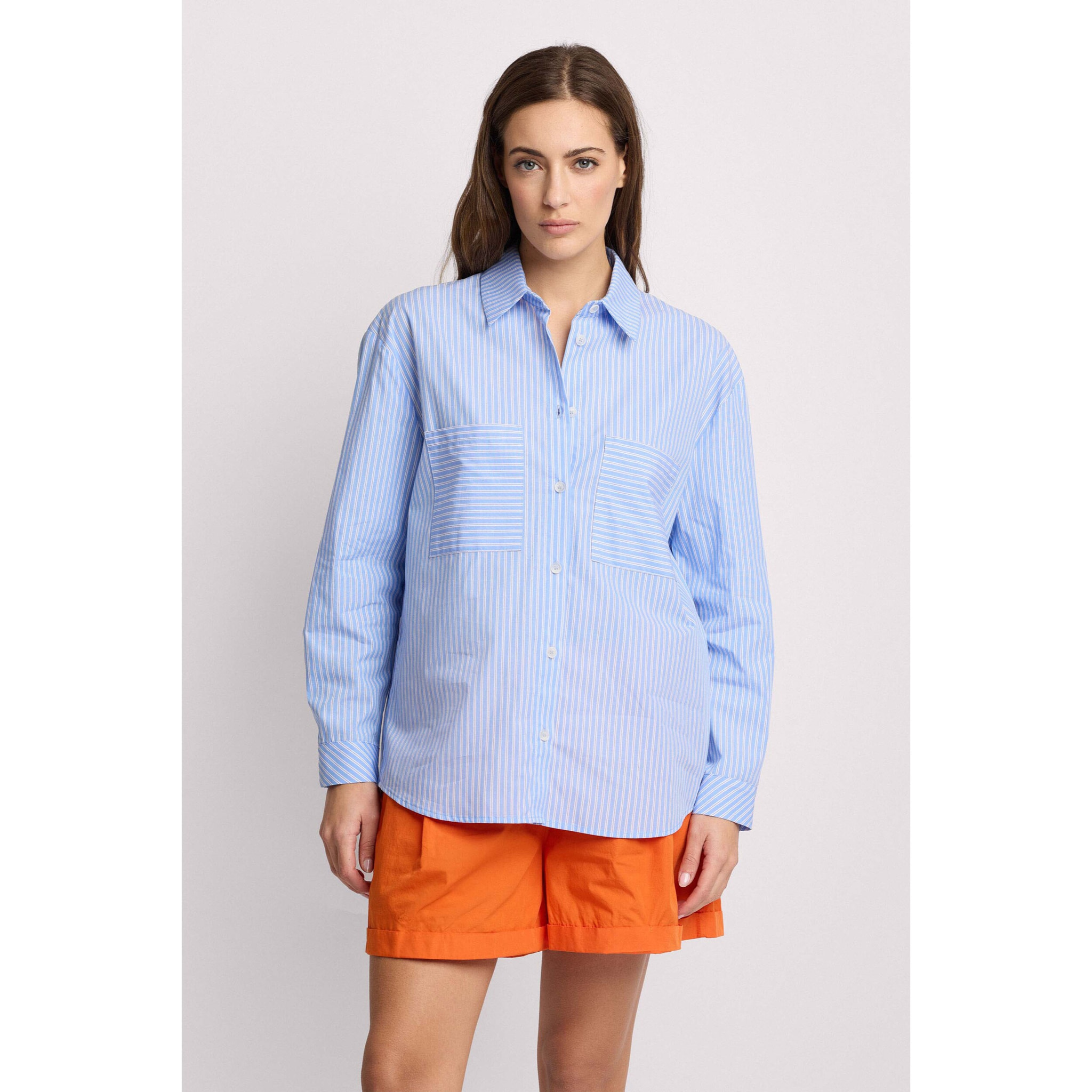 Kocca - Camicia in cotone a righe stile menswear Donna, Righe, Colletto di camicia