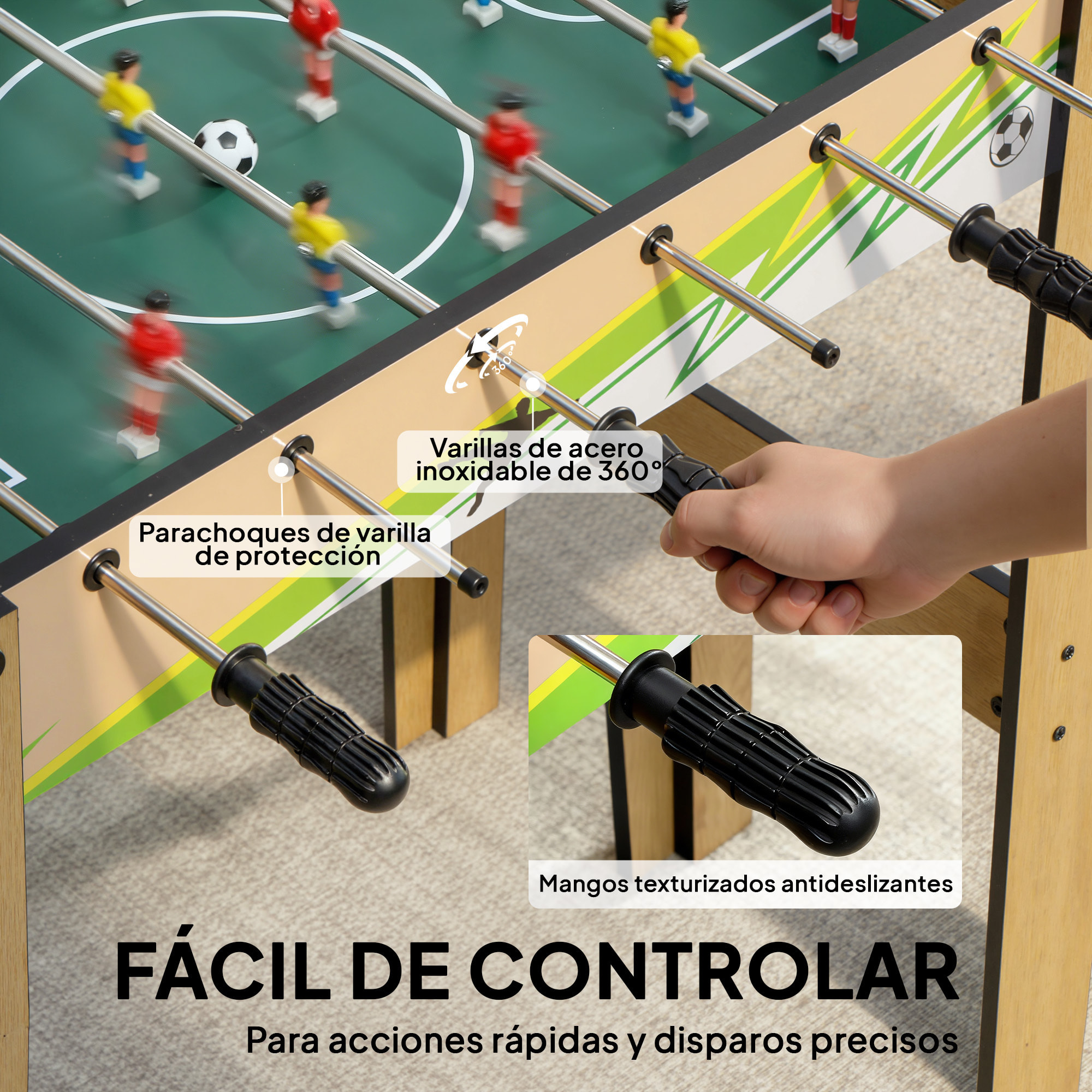 Futbolín para Niños de Madera, Mesa de Futbolín con 2 Marcadores, 6 Asas, 18 Jugadores, 6 Barras y 2 Bolas, Regalo para Adultos, Familias, Fiestas, 75x66x75 cm, Natural