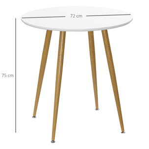 HOMCOM Mesa de Comedor Redonda para 2 Personas Mesa de Cocina Estilo Nórdico con Encimera Mate y Patas de Metal para Salón Carga 80 kg Ø72x75 cm Blanco