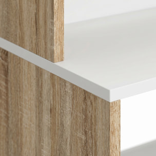 Meuble de rangement desserte de cuisine pour micro-ondes avec placard tiroir étagère supérieur 60 x 40 x 131 cm naturel et blanc