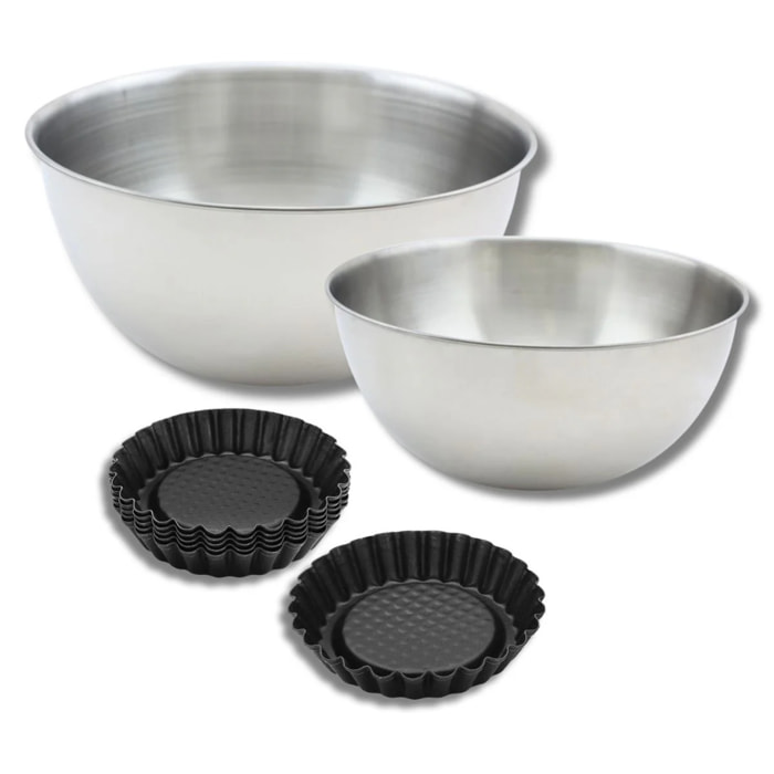 Ensemble avec 1 Lot de 6 moules à tartelettes, 1 spatule Zenker et 2 bols à mixer en inox Fackelmann