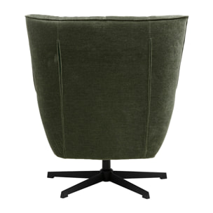 Fauteuil pivotant en tissu effet velours vert kaki et métal AVERY
