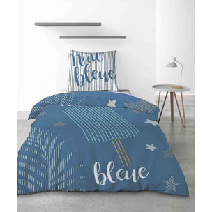 Parure Housse De Couette 2pcs 100% Coton 47fils Nuit Bleue
