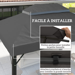 Toile de rechange barnum tonnelle 4 x 3 m - toit double avec œillets drainage - polyester haute densité 370 g/m² gris