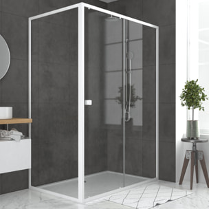 Pack porte de douche Coulissante blanc 140x185cm + retour 80 verre transparent 5mm - WHITY slide