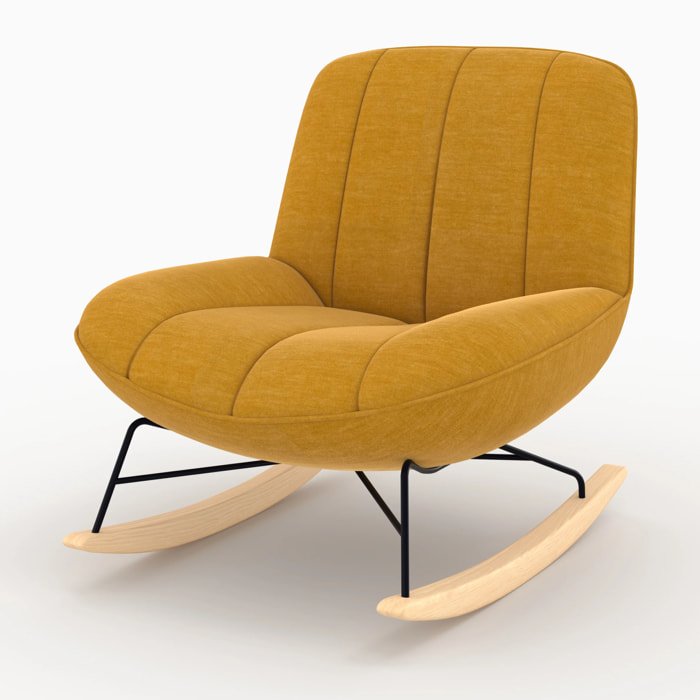 Rocking chair en tissu effet velours jaune moutarde - Alvin