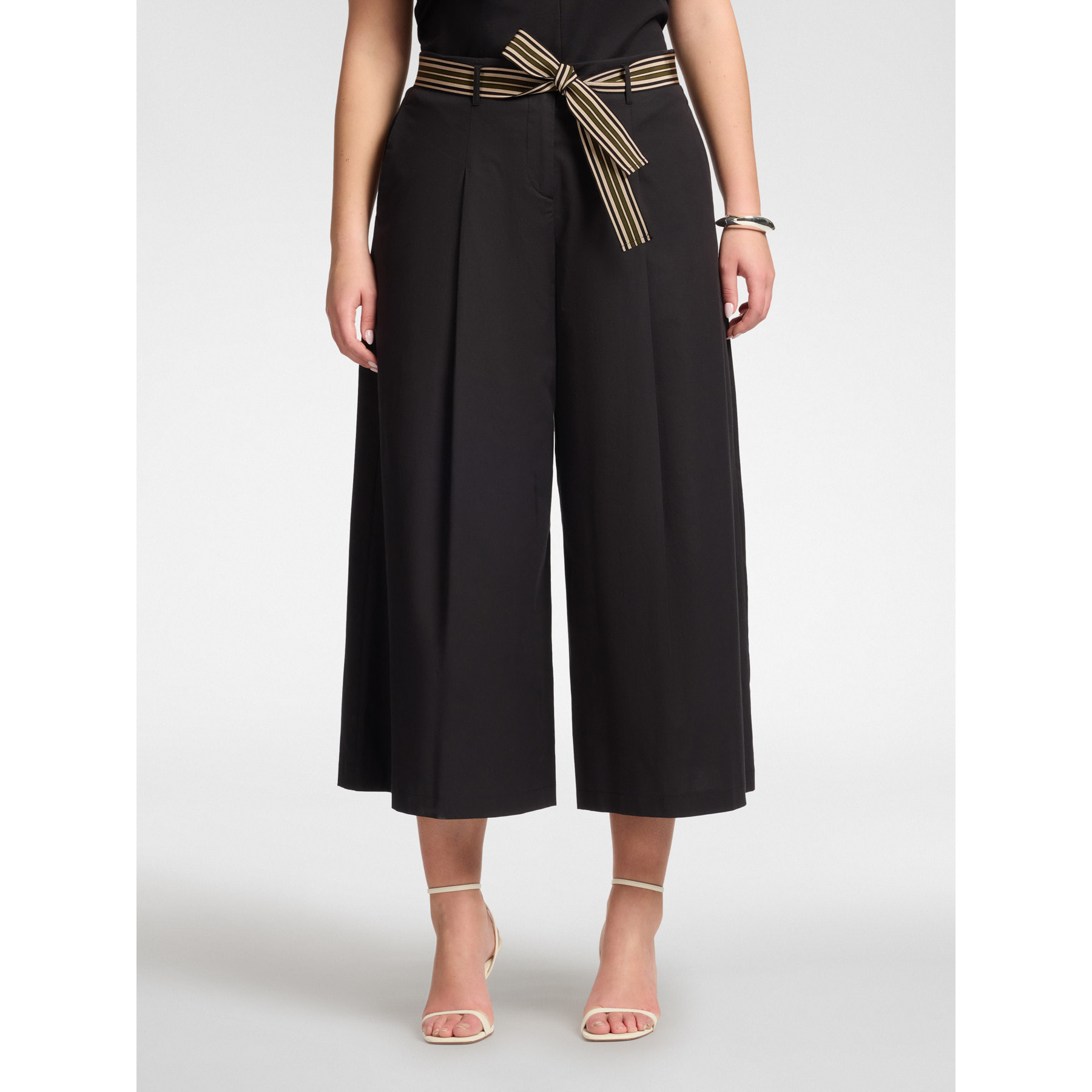 Elena Mirò - Pantaloni cropped popeline vita alta con cintura - Nero