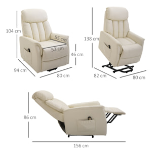 Fauteuil de relaxation électrique fauteuil releveur inclinable avec repose-pied ajustable revêtement synthétique tissu crème