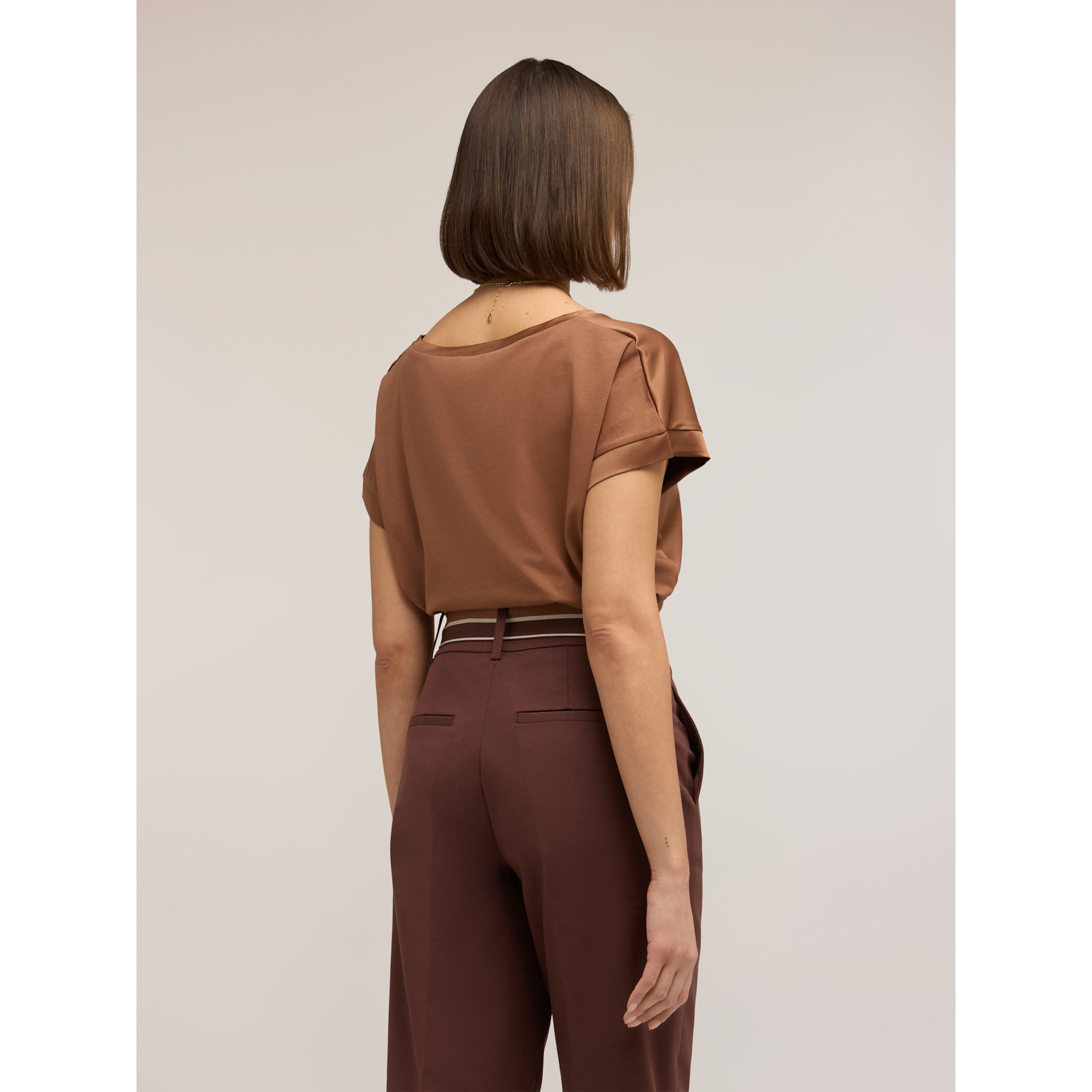 Motivi - T-shirt bimaterica misto cotone - Marrone