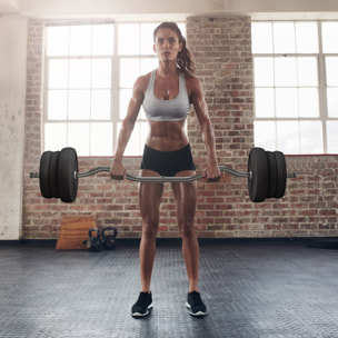 Ensemble d'haltères 25 kg total, barre d'haltère avec disques de poids 5 kg et 2,5 kg, barre longue, avec poignée antidérapante, exercices de fitness entraînement à la maison et gym, noir