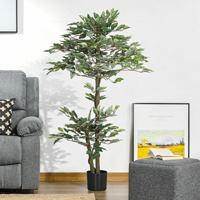 Ficus Artificial 150 cm Árbol Artificial en Maceta Decorativa para Interior Hogar Salón Oficina Ø15x150 cm Verde