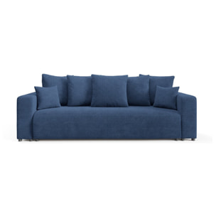 GLORIA - Canapé droit convertible 3 places en tissu bleu