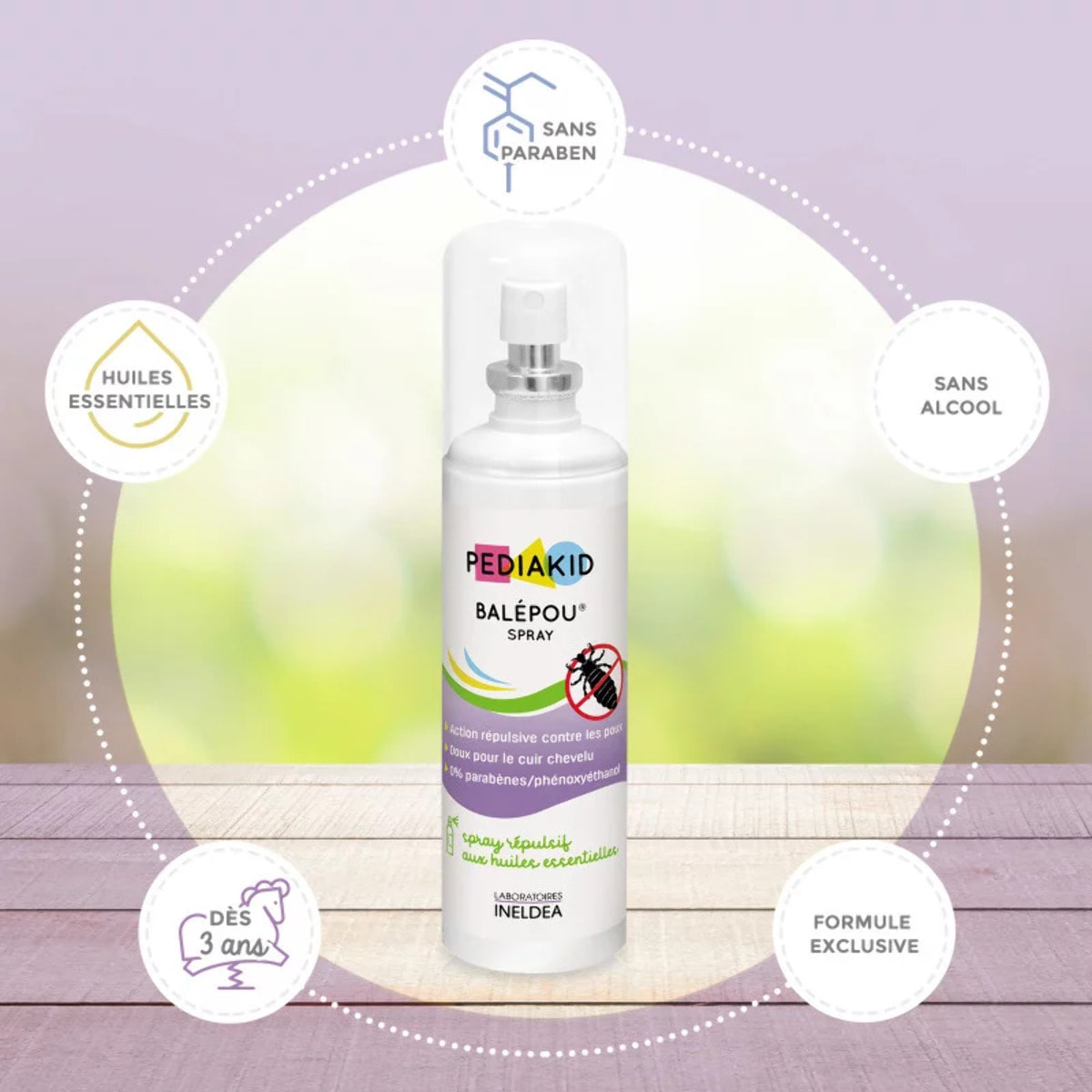 PEDIAKID - Balepou Spray - Action Répulsive contre les Poux - Huiles Essentielles BIO - Spray de 100ml - Lot de 3