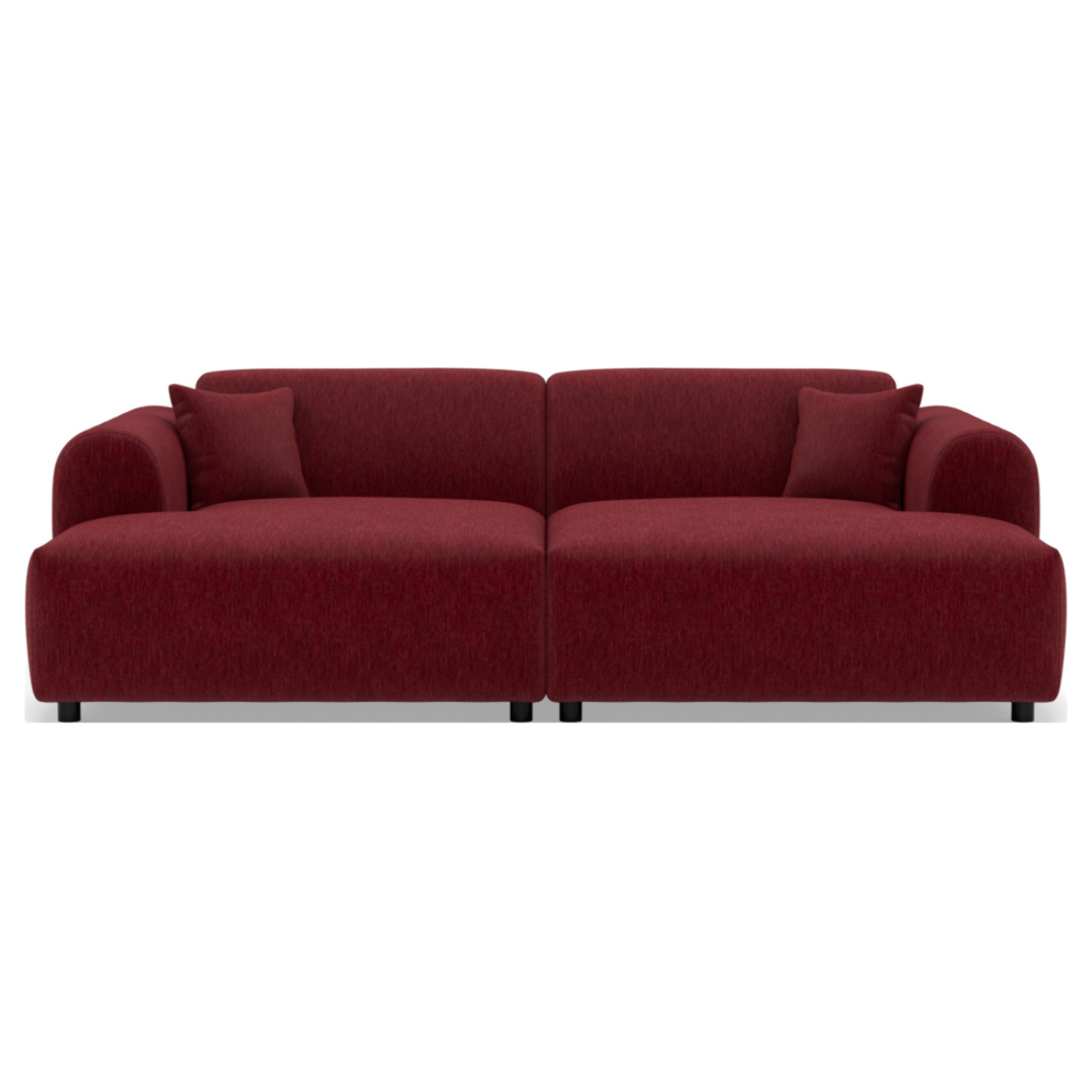 Aumance - canapé droit 4 places avec double méridienne assise profonde en velours texturé - Prune