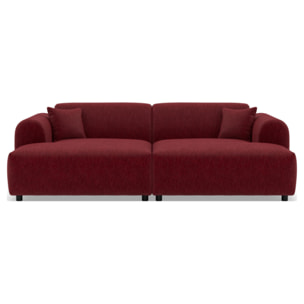 Aumance - canapé droit 4 places avec double méridienne assise profonde en velours texturé - Prune