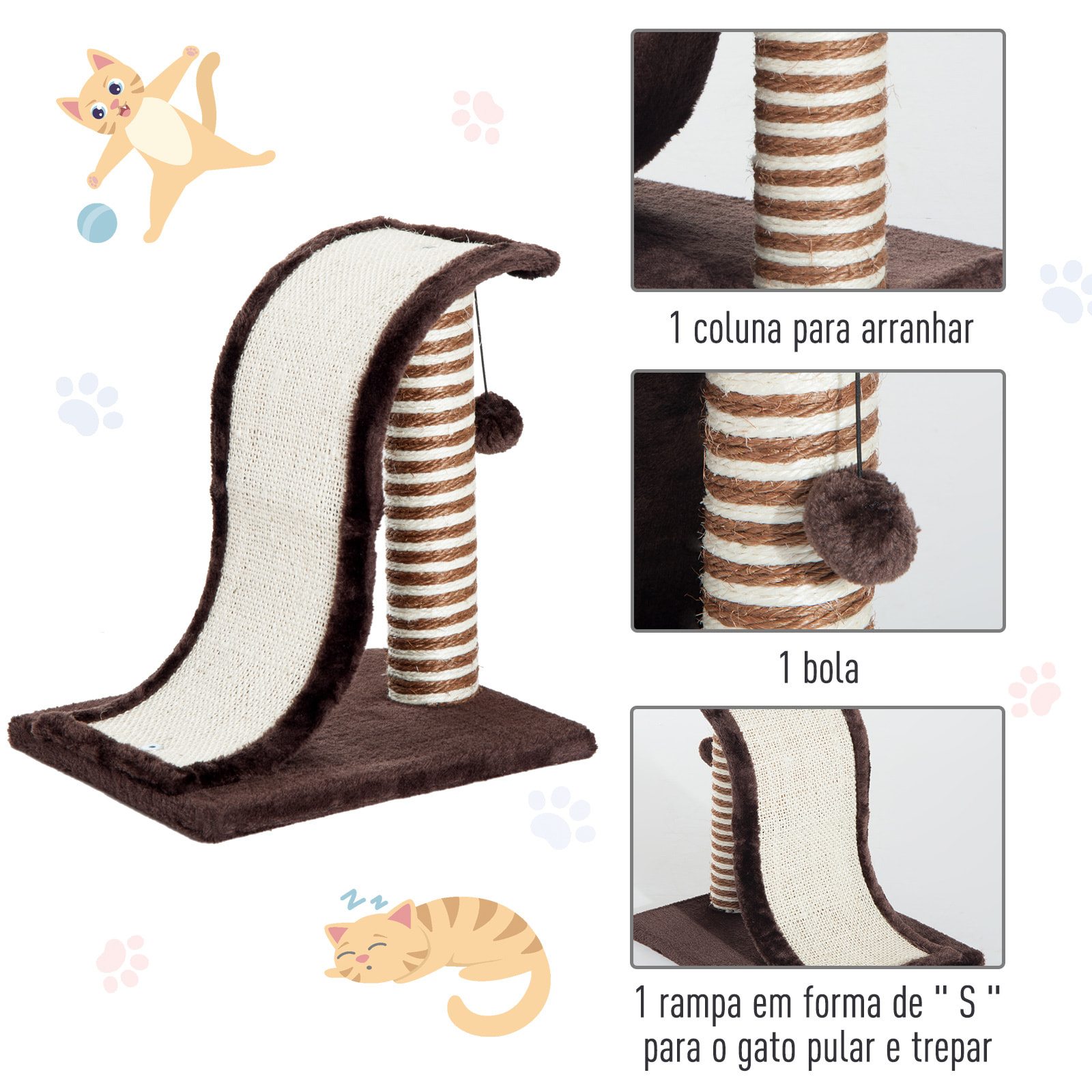 Árbol para Gatos de Sisal Natural 35x30x39cm Marrón y Crema