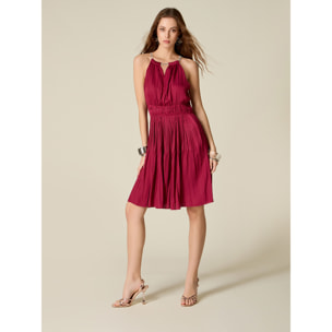 Oltre - Vestido flare de satén con collar joya - Burgundy