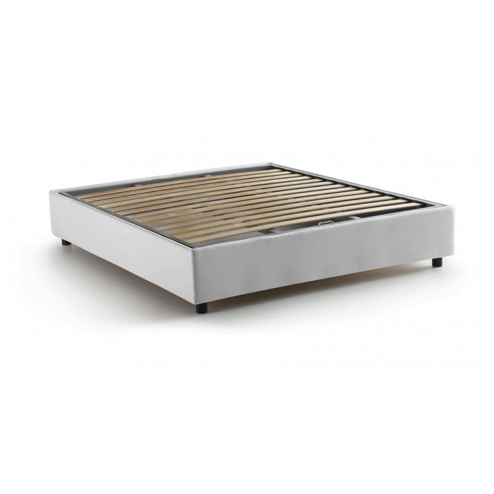 Letto matrimoniale Annibale, Letto contenitore con rivestimento in tessuto, 100% Made in Italy, Apertura frontale, adatto per materasso Cm 160x190, Bianco