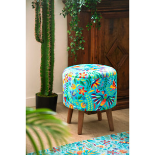 Pouf contenitore in velluto e legno Excelsa Mexican Flowers 38x38x45 cm multicolore