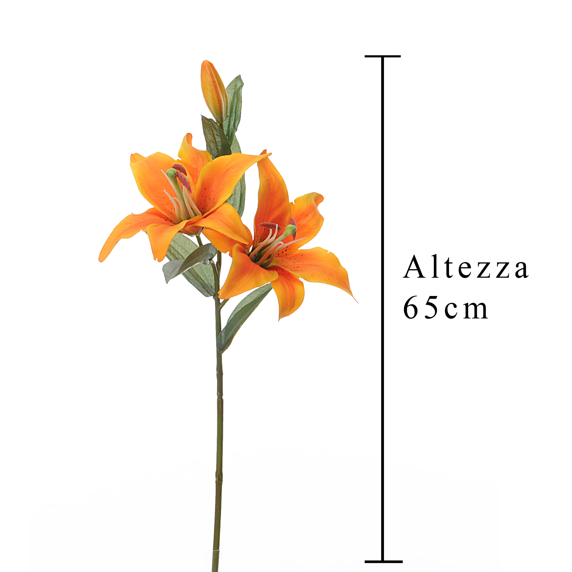 Lilium Composto Da 3 Fiori. Altezza 65 Cm - Pezzi 6 - 17X65X15cm - Colore: Arancio - Bianchi Dino - Fiori Artificiali