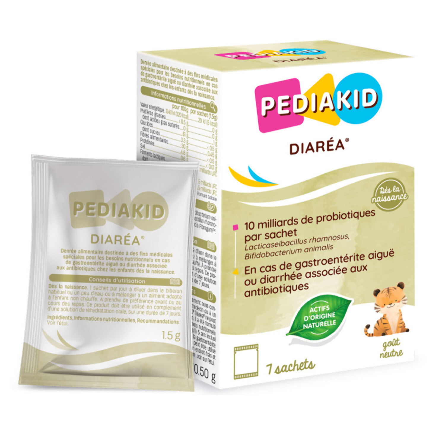 PEDIAKID - Diaréa - Pour les besoins nutritionnels en cas de gastroentérite aiguë ou diarrhée associée aux antibiotiques - Dès la naissance - Etui de 7 sachets de poudre à diluer - Goût neutre