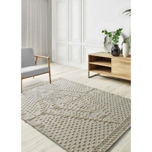 PAMUK Alfombra étnica algodón reciclado con relieve en crema, varias medidas disponibles