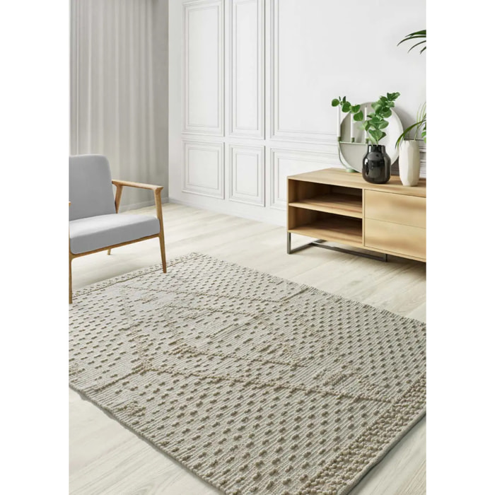 PAMUK Alfombra étnica algodón reciclado con relieve en crema, varias medidas disponibles