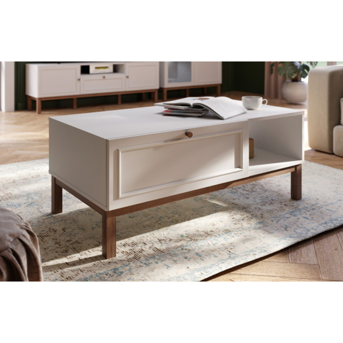 Table basse décor chêne et gris clair 110 cm 1 tiroir 1 niche - PENNY