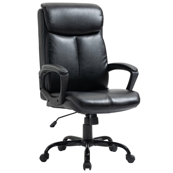 Silla de Oficina Giratoria Silla de Escritorio Ergonómica con Altura Ajustable Reposabrazos y Respaldo Acolchado de Piel Sintética 67x69x111-119 cm Negro