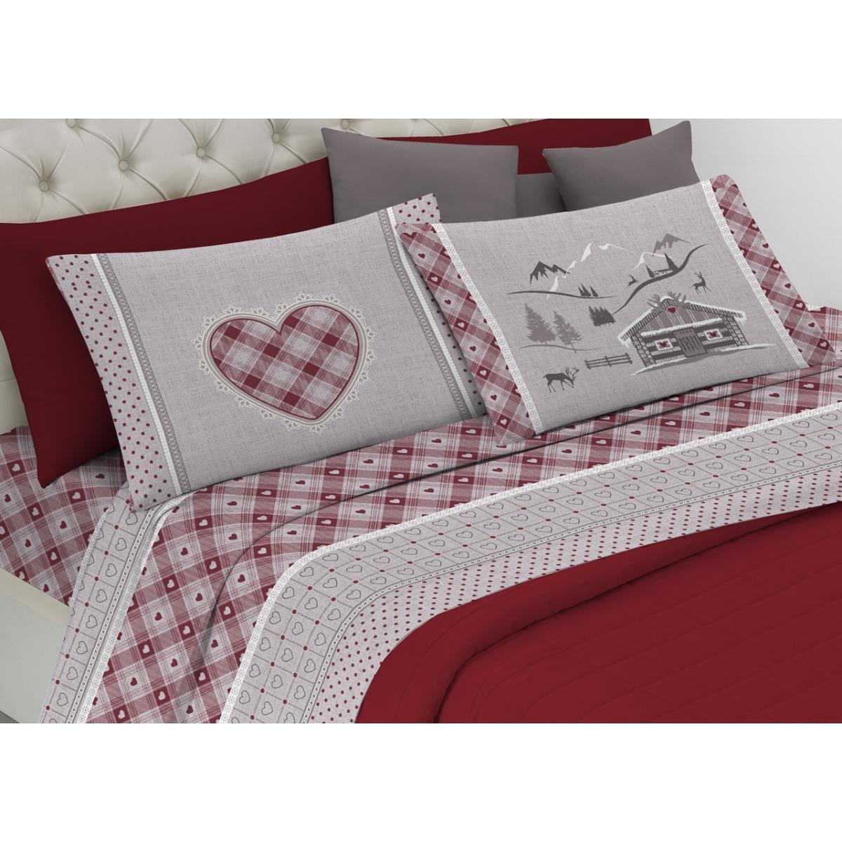 Completo Lenzuola In 100% Cotone Chalet Rosso