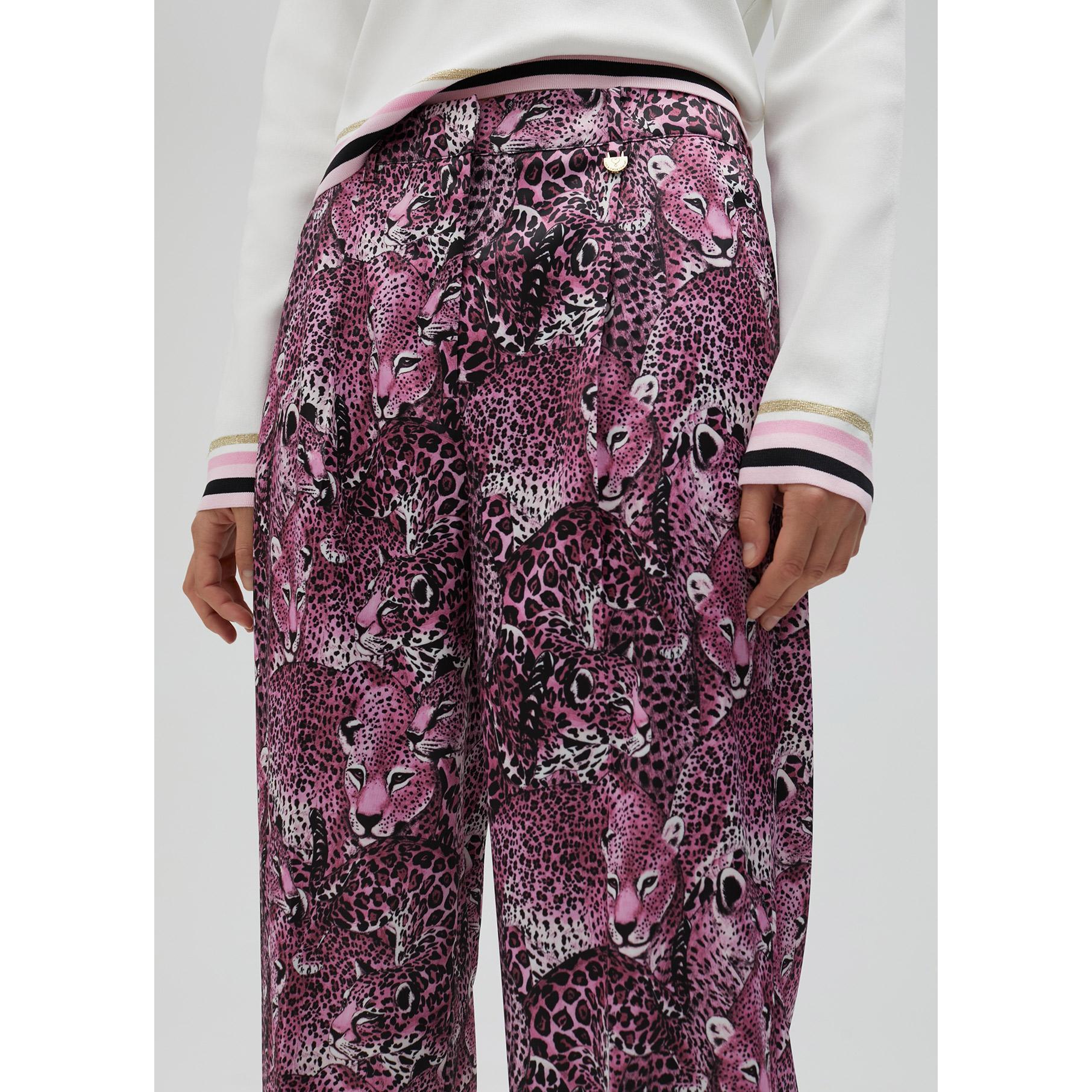 Pantalone a gamba dritta rosa animalier