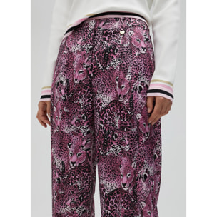 Pantalone a gamba dritta rosa animalier
