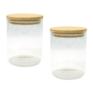 Ensemble de 2 Boîtes de conservation en verre 0,9L avec couvercle en Bambou Fackelmann Eco Friendly