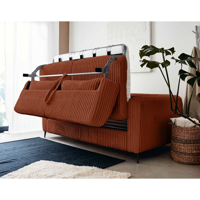 Owen - canapé 3 places convertible - couchage quotidien - matelas 12 cm - en velours côtelé grosses côtes - Terracotta