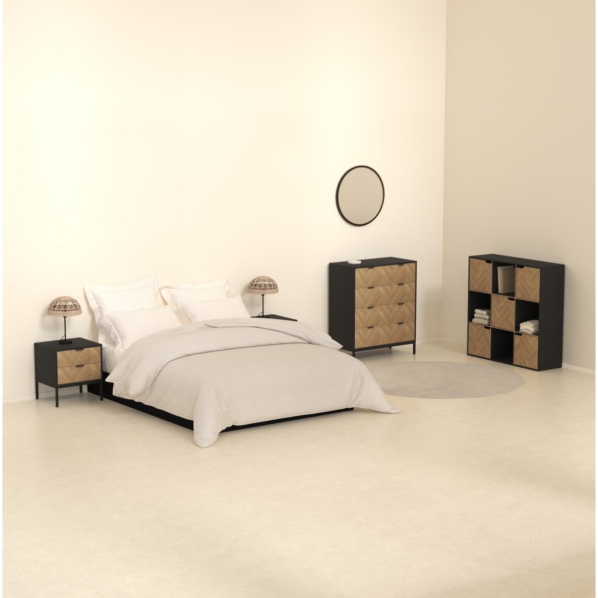 Étagère "Mix'n'door" 9 cases effet bois et noir 100,5x32cm