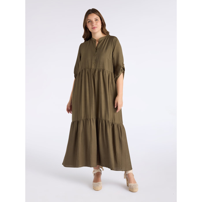 Fiorella Rubino - Vestido largo con volantes - Verde militare