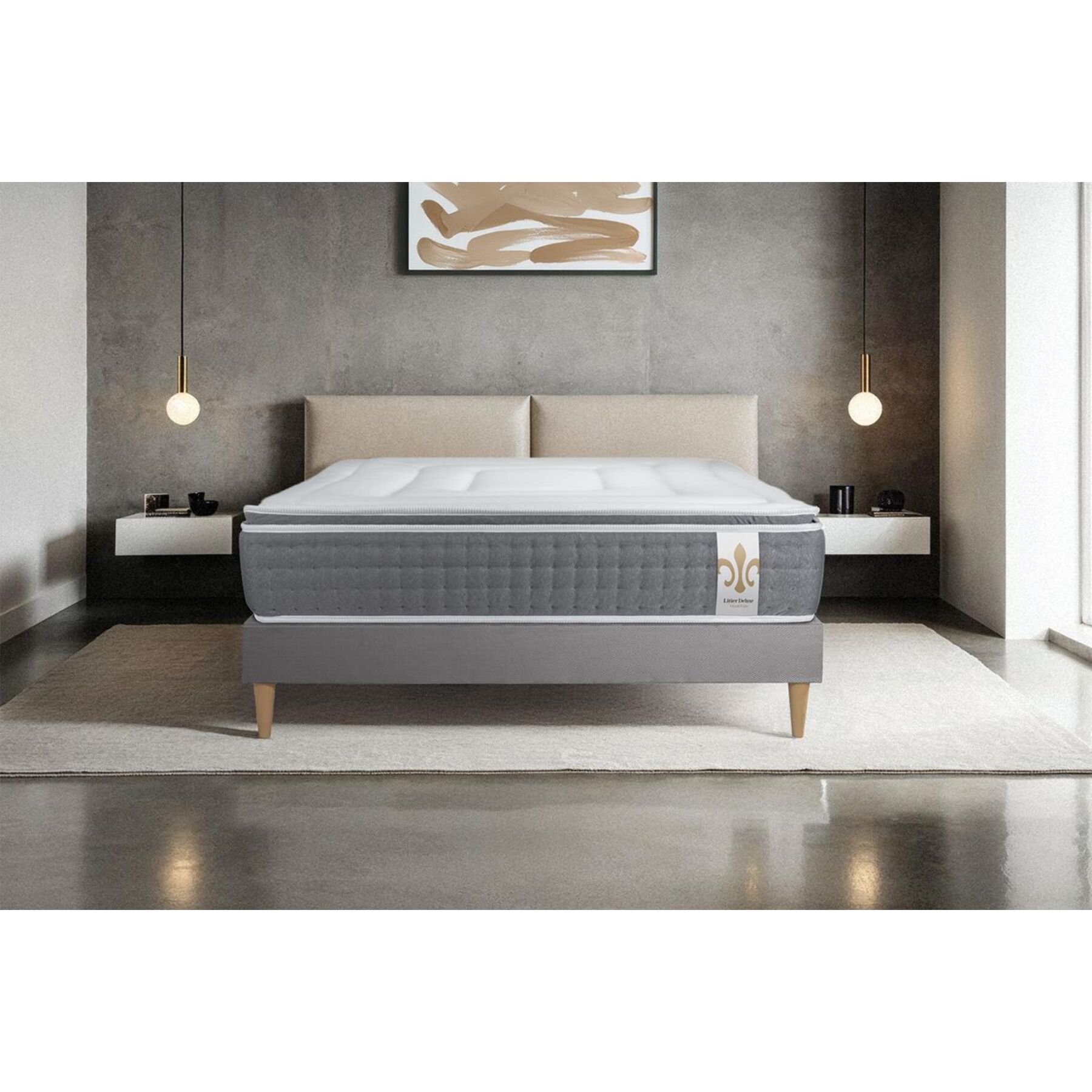 Ensemble Matelas Sommier 140x190 cm - Sommier Gris (en kit) - Vingt-Six PLUS