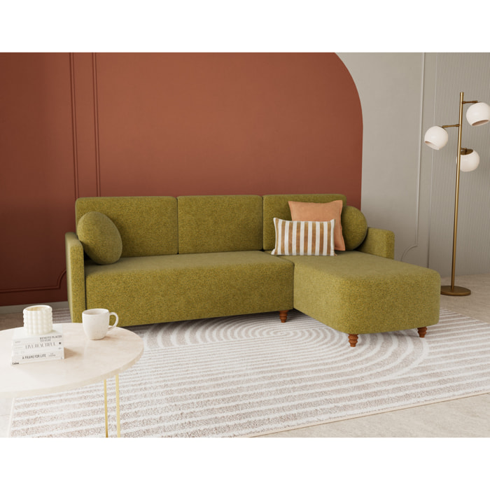 Calypso - canapé d'angle réversible 4 places convertible avec coffre en tissu - Vert Olive