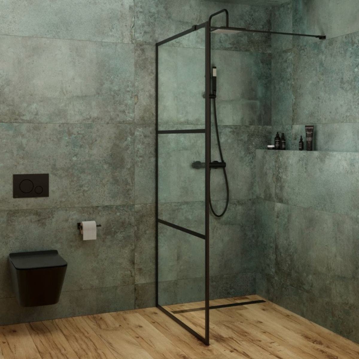 Walk-in paroi de douche à l'italienne 140 cm en verre, noir mat (SIKOWI140CP)