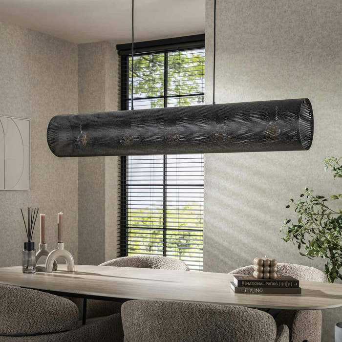 Suspension tube en métal noir perforé 5 lampes RALF