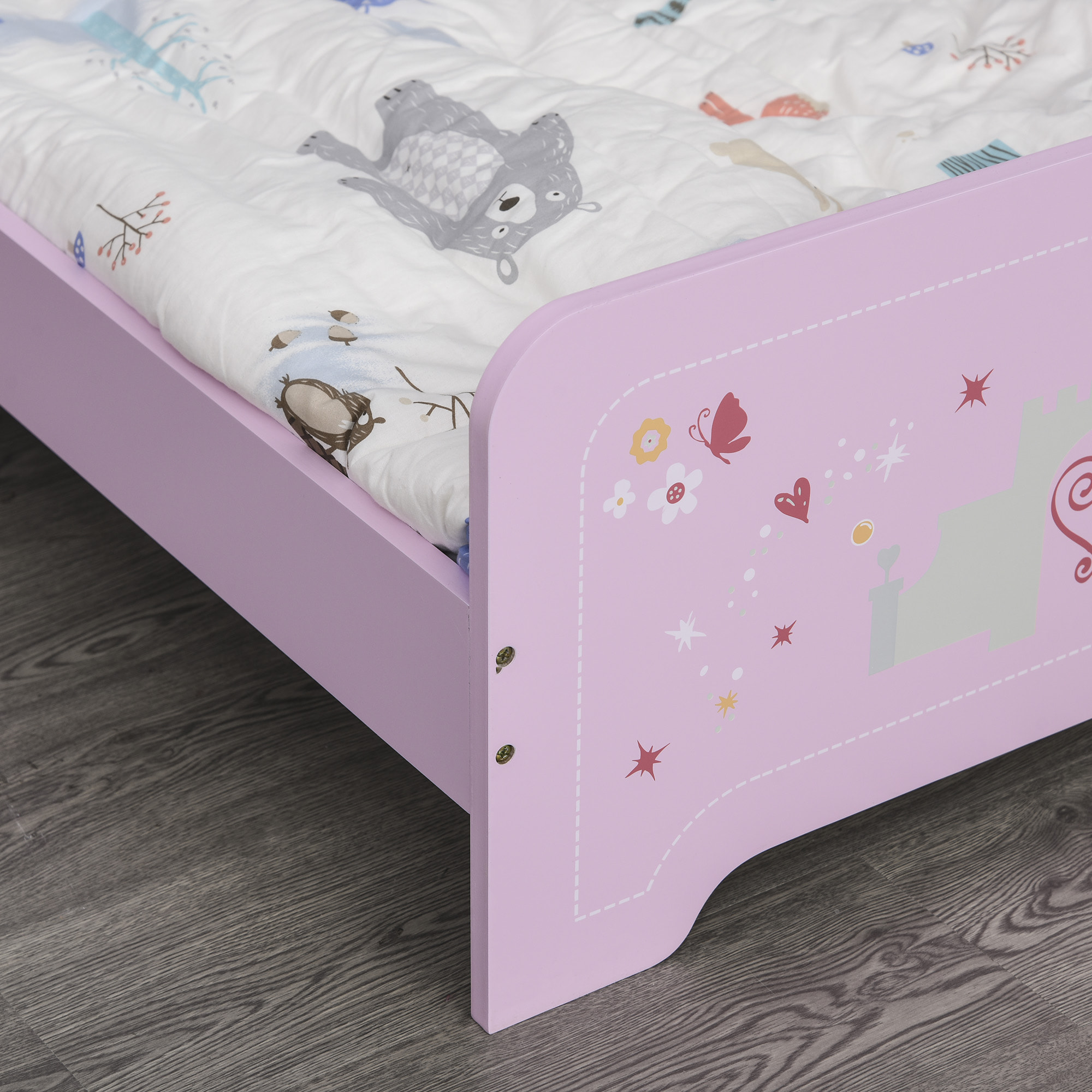 Lit enfant - lit d'enfant design princesse motif château - sommier à lattes inclus - MDF contre-plaqué rose